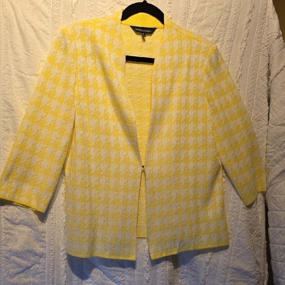 Ming Wang Yellow and White Striped Blazer Rayon and Acrilic